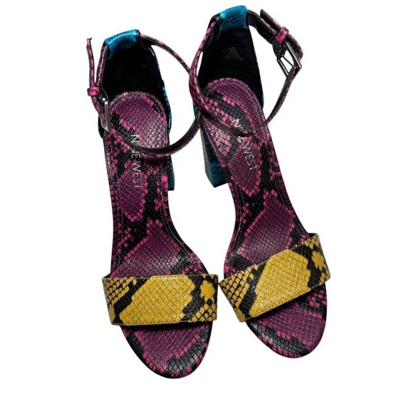 Nine West Rainbow Snake Print Leather Block Heeled Sandals NEW Size 6 - Picture 3 of 5